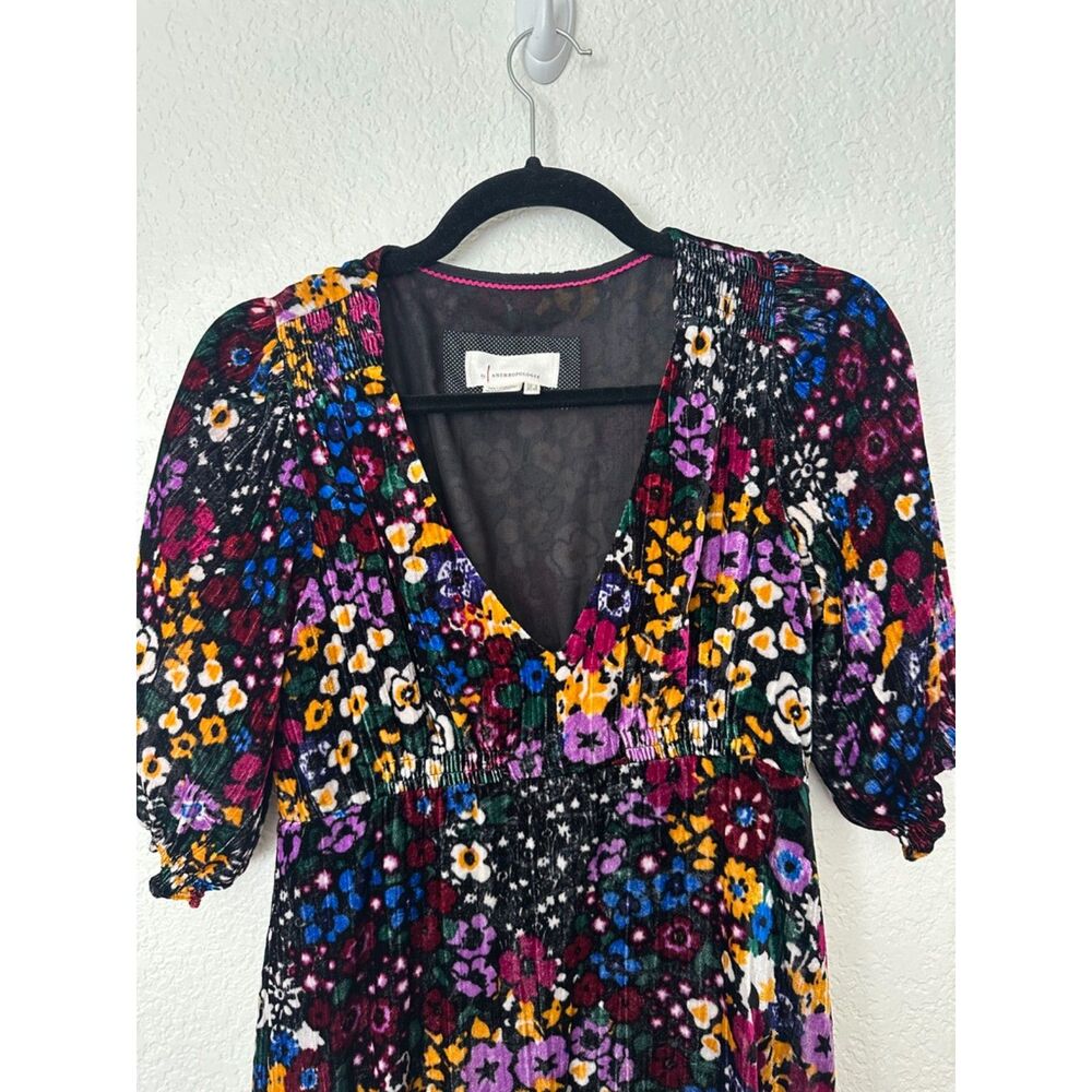 Anthropologie Francie Floral Velvet Mini Dress Size 0 - Picture 4 of 10